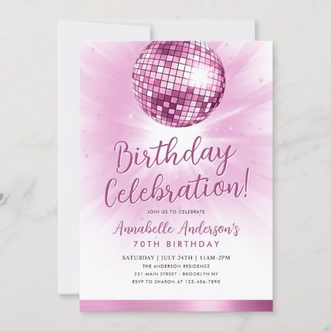 Blush Pink Glitter 70s Party Disco Ball Birthday I Invitation Disco Ball Birthday Party, Disco Ball Birthday, Party Disco Ball, Ball Birthday Party, Cheap Birthday Party, Pink Disco Ball, Budget Birthday, Pink Disco, Ball Birthday Parties