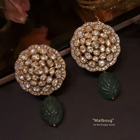 Mal Boug Moissanite polki Earrings Polki Sets Design, Jewellery Stones, Moissanite Jewellery, Carved Emerald, Polki Sets, Bridal Jewels, Indian Bridal Jewellery, Diamond Earrings Design, Polki Earrings