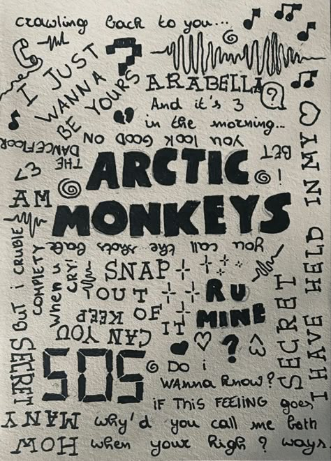 Arctic Monkeys Lyrics, Arctic Monkeys Wallpaper, Monkey Drawing, Monkey Wallpaper, Notebook Drawing, Music Collage, Artic Monkeys, Doodle Art Designs, Simple Doodles