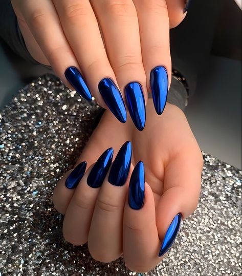 Blue Chrome Nails, Chrome Nails Designs, Mirror Nails, Blue Nail, Fire Nails, Pretty Acrylic Nails, Chic Nails, Dope Nails, Chrome Nails