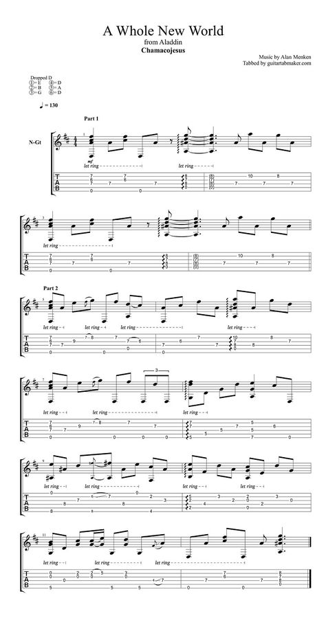 A Whole New World classical fingerstyle guitar tab - pdf guitar sheet music - guitar pro tab download Acoustic Guitar Songs, Ukulele Fingerpicking, Guitar Tabs Acoustic, Chords Ukulele, Alan Menken, Acoustic Guitar Case, Easy Guitar Tabs, Guitar Tabs Songs, Acoustic Guitar Lessons