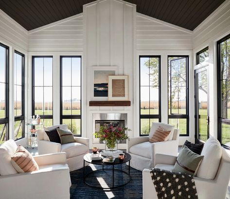 Sunroom Windows, Bifold Patio Doors, Fiberglass Windows, Awning Windows, Pella Windows, French Doors Patio, Door Inspiration, Black Windows, Sliding Patio Doors