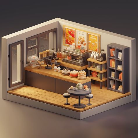 Isometric 3D Cafe Pancake :: Behance Isometric Bakery, Cafe Isometric, Isometric Coffee Shop, Isometric Cafe, Caffe Ideas, Isometric Rooms, Tiny Cafe, 3d Inspiration, Filters For Pictures