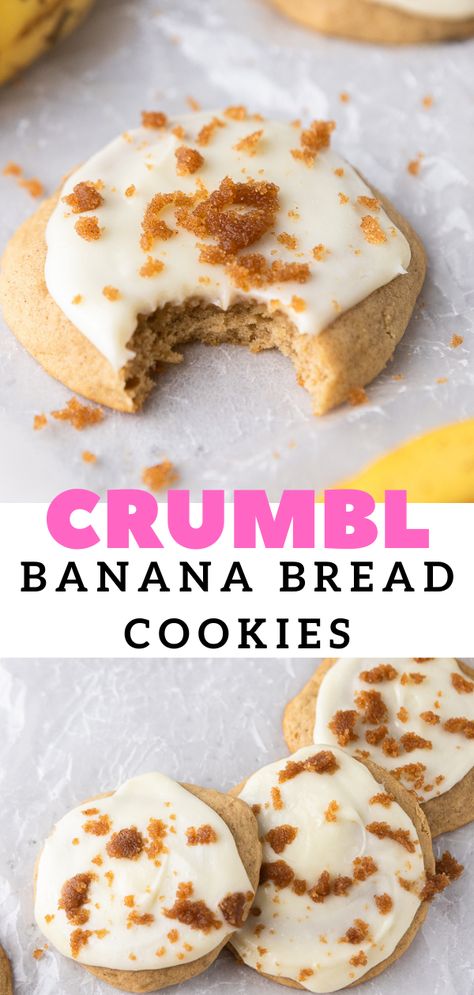 Crumbl Banana Bread Cookies with Cream Cheese Glaze - Lifestyle of a Foodie Crumble Cookie Recipe, Cookies With Cream Cheese, Banana Bread Cookies, Bread Cookies, Cake Mug, Cream Cheese Glaze, Banana Cookies, Cream Cheese Cookies, Gourmet Cookies