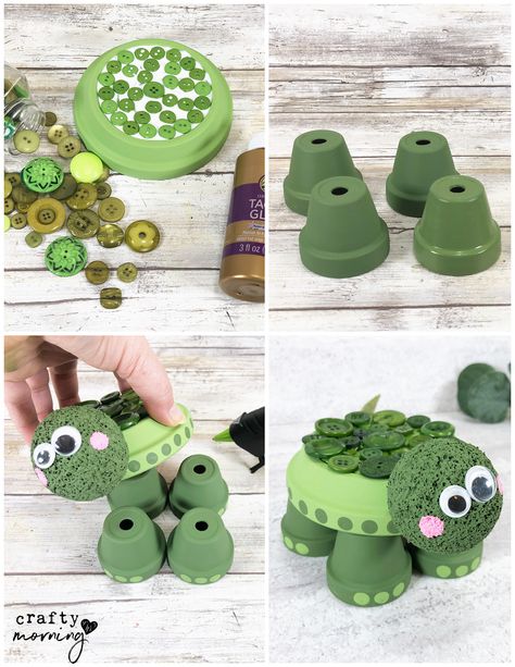 Flower Pot Turtle Craft - Crafty Morning Cute Yard Decor Ideas, Flower Pot Turtle, Ideas For Pots For Plants, Terra Cotta Turtles, Kids Flower Pot Craft, Flower Pot Sculpture, Clay Pot Turtles Terra Cotta, Turtle Clay Pots, Clay Pot Turtle