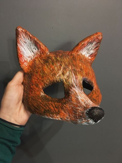 Fox Mask Diy, Mascara Papel Mache, Animals Mask, Puppet Costume, Paper Mache Mask, Fox Costume, Paper Mache Animals, Animal Mask, Fox Mask