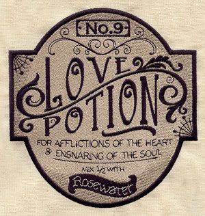 Craft a vintage apothecary with this Love Potion label on bath decor! On flat fabrics, for a lighter look, try stitching only the black details without the tan background. Halloween Apothecary, Apothecary Labels, Potion Labels, Lazy Daisy Stitch, Halloween Labels, Waffle Weave Towels, Urban Threads, Love Potion, My Funny Valentine