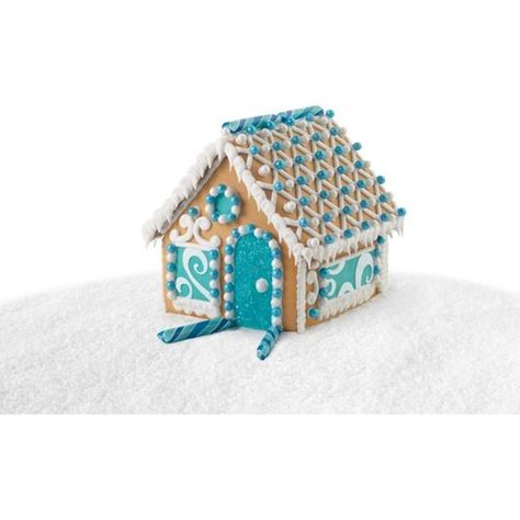 Blue and white gingerbread house (image via Wilton). Easy Gingerbread House Ideas, Unique House Ideas, Chocolate Writing, Christmas Bunco, White Gingerbread House, Blue Foods, Easy Gingerbread House, Homemade Gingerbread House, Christmas Party Treats