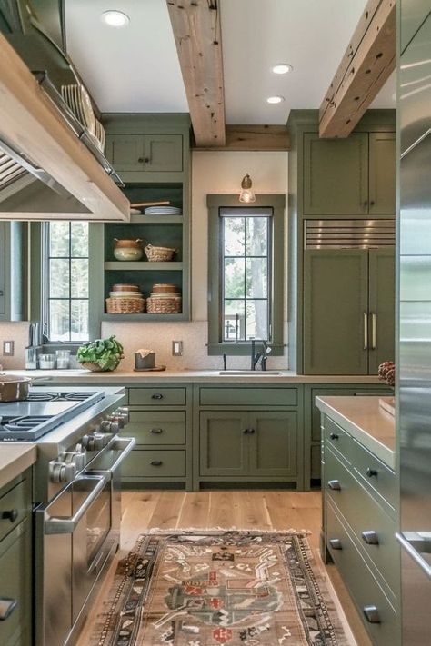 Pair Sage Green and Wood Kitchen Decor Ideas. #decor #decoration #decora #decorating #decorations #decorate #decorative #decoracaodeinteriores #decorando #decoraci #decore #decoradora #decorar #Kitchendecor #Sagegreenkitchen #Sagegreenkitchendecorideas Olive Green Cabinets Kitchen, Wood Kitchen Decor Ideas, Sage Green And Wood Kitchen, Green And Wood Kitchen, Green Country Kitchen, Wood Kitchen Decor, Green Kitchen Ideas, Olive Kitchen, Kitchen Renos