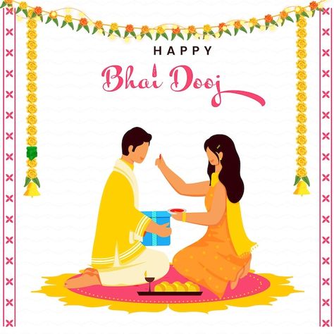 Bhaidooj Illustration, Bhai Dooj Aesthetic, Bhai Dooj Creative Poster, Sacred Relationship, Bhai Dooj Wishes, Happy Bhai Dooj, Holi Poster, Bhai Dooj, Janmashtami Decoration