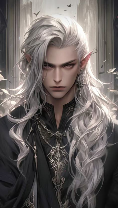 White Haired Elf Male Fantasy Art, Elf King Fantasy Art, Eladrin Elf Male, White Hair Elf Male, Elf With White Hair, Anime Elf Boy, White Haired Male Character Art, Elf White Hair, Male Elf Art