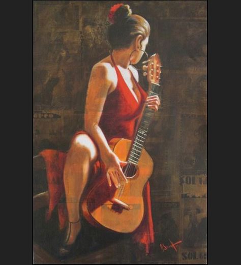 Sexy Flamenca Guitar Flamenco Dancer David Silvah Fabian Perez, Latino Art, Flamenco Dancer, Flamenco Dancing, Artistic Pictures, Guitar Painting, Flamenco Dancers, Famous Artwork, Guitar Art