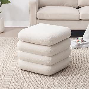 ONEVOG Square Sherpa Storage Ottoman, 19 Inch Couch Storage Foot Rest for Living Room Toys, Off-White Vanity Stool Soft Tufted Fabric Pouf, Footstool Seat for Bedroom, Dorm Storage Stool Seat, Seat For Bedroom, Stools For Living Room, Mirror Space, Fabric Pouf, Couch Storage, Puff Design, Vanity Seat, Pouf Footstool