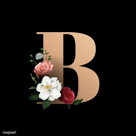 Classic and elegant floral alphabet font letter B vector | free image by rawpixel.com Letter B Font, B Font, Alphabet Font, Floral Alphabet, Letter B, Elegant Floral, Alphabet, Floral, Gold