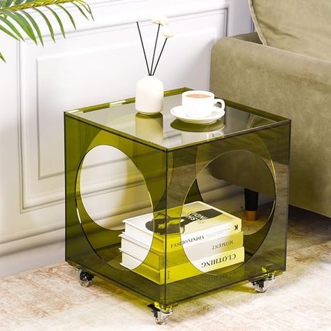 Amazon.com: CLarellara Acrylic Side Table Colorful Bedside Table End Table for Bedroom livingroom Acrylic Coffee Table-AL Green : Home & Kitchen Commode Design Ideas, Nightstand Colorful, Acrylic Furniture Decor, Colourful Bedside Table, Acrylic Nightstand, Acrylic Tables, Acrylic Bookshelf, Acrylic Side Table, Table For Bedroom