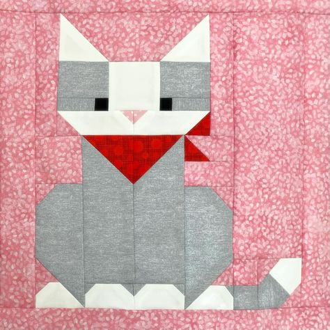 Cat Quilt Blocks, Animal Quilt Blocks Free Pattern, Quilt Art Wall Hangings, Cat Quilt Block Pattern Free, Quilting Blocks Patterns, Animal Quilt Blocks, Pixel Quilt Pattern, Farm Animal Quilt, Cat Quilt Block