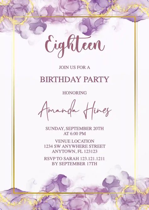 Invitation For 18th Birthday Design, Bday Invite Template Aesthetic, Invitation Card For Debut, Invitation Card For 18th Birthday, 18th Invitation Card, 18th Birthday Invitation Card Template, 18th Birthday Invitation Ideas, Aesthetic Birthday Invitation Template, 18th Birthday Invitation Templates