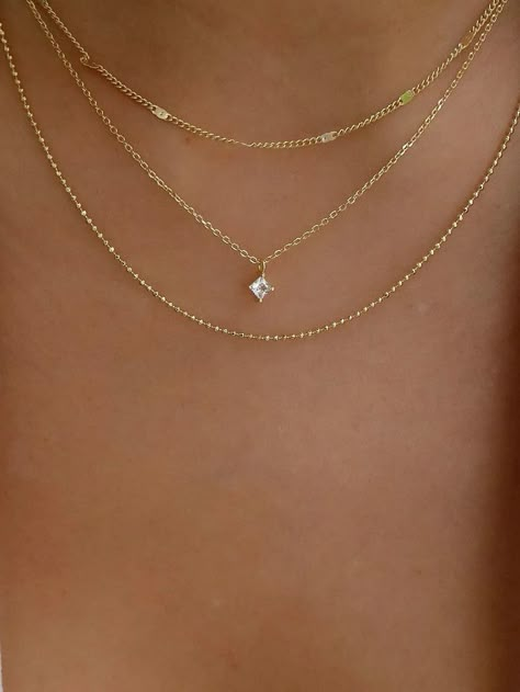 Geometric Rhinestone Charm Layered Necklace – theshejewelry Gold Jewellery Aesthetic Necklaces, Julery Necklaces, Prom Jewellery Gold, Good Necklace Layering, Women’s Jewelry, Layered Gold Necklaces Aesthetic, Dainty Gold Necklace Layered, Elevated Jewelry, Shein Necklace