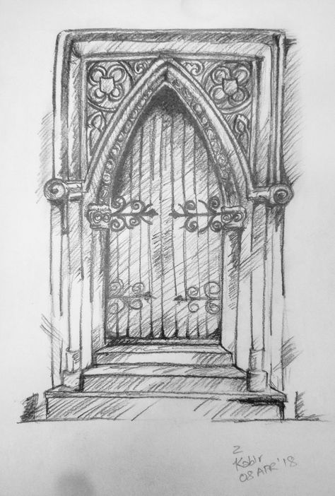 Gothic Door Drawing, Gothic Door Tattoo, Gothic Architecture Drawing Easy, Gothic Architecture Drawing Sketch, Church Drawing Sketch, Gothic Church Drawing, Gothic Architecture Drawing, Window Sketch, Gothic Drawings