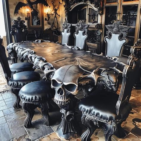 Ozzy Osbourne Family, Gothic Bedroom Furniture, Glamorous Goth, Haunted House Inspiration, Skull Furniture, Witches House, Gothic Decor Bedroom, Masonic Art, Awesome Furniture