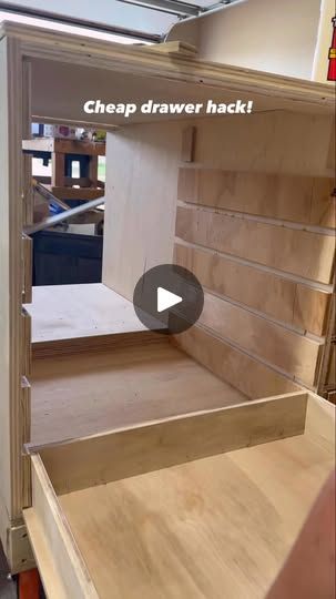 328K views · 1.9K reactions | I have 20 drawers on my workbench so using drawer slides would have cost almost $300!  Extending the bottom of the drawers and then nailing scrap plywood guides to the sides of tour cabinet box makes for a cheap and effective drawer! #diy #diydrawers #diyworkbench #workbench | Making It With Abby Cheap Drawers, Cabinet Hacks, Condo Remodel Ideas, Drawer Diy, Drawers On Wheels, Rolling Drawers, Steel Building Homes, Furniture Tools, Declutter Challenge