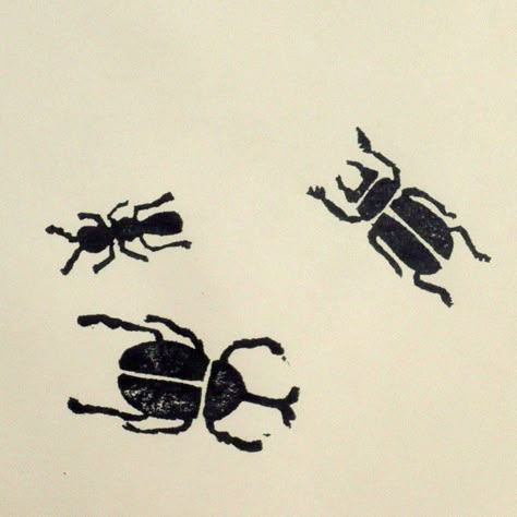 Rubber Stamp Tattoo, Simple Beetle Tattoo, Beetle Stamp, Rubber Stamp Ideas, Beetle Doodle, Bug Stamp, Lino Stamp, Beetle Print, Beetle Drawing