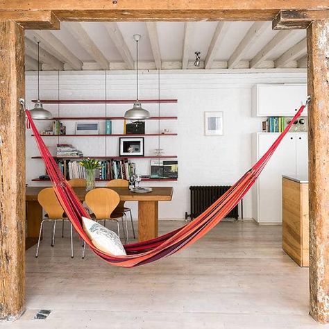 21 Indoor Hammock Ideas | domino Living Room Hammock, Room Hammock, Backyard Hammock, Indoor Hammock, Hammock Bed, Hanging Hammock, Hammock Stand, Plywood Furniture, Hammock Chair