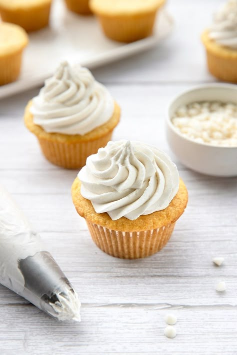 Dairy-Free White Chocolate Frosting Recipe Vanilla Cupcakes Moist, White Chocolate Frosting Recipe, Homemade Vanilla Cupcakes, Dairy Free White Chocolate, Chocolate Frosting Recipe, Go Dairy Free, Dairy Free Frosting, White Chocolate Frosting, Chocolate Cobbler