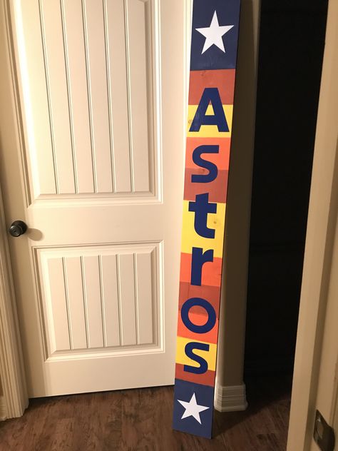 Houston Astros Room Ideas, Astros Painting, Houston Astros Crafts, Astros Welcome Sign Front Door, Astros Porch Sign, Astros Wood Signs, Houston Astros Artwork, Welcome Signs Front Door, Baseball Art