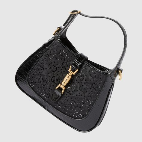 Jackie 1961 GG crystal mini bag in black | GUCCI® US Gucci Jackie 1961, Italy Print, Beauty Items, Mini Bag, Black Fashion, Women Handbags, Gift Wrapping, Perfect Gift, Gucci