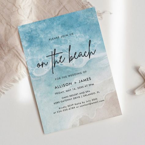 Diy Wedding Beach, Reception On The Beach, Beach Wedding Schemes, Light Blue And White Beach Wedding, Wedding Beach Invitations, Affordable Beach Wedding, Beach Christmas Wedding, Summer Wedding Beach, Boho Beach Wedding Invitations