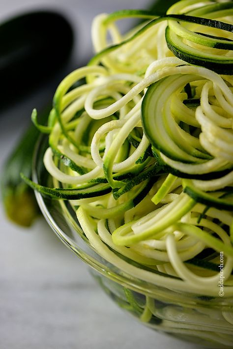 zucchini-pasta-recipe | ©addapinch.com Spiral Zucchini, Zucchini Pasta Recipe, Zucchini And Yellow Squash, Zucchini Pasta Recipes, Calorie Recipes, Zucchini Pasta, Yellow Squash, Zucchini Noodles, Zucchini Recipes