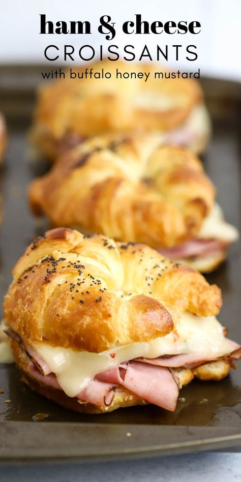 Spicy Buffalo Honey Mustard Ham and Cheese Croissant | Simply Made Recipes Recipe Croissant, Honey Mustard Ham, Ham And Cheese Croissant, Cheese Croissant, Quick Lunch Recipes, Pita Pockets, Croissant Breakfast, Prep Lunch, Croissant Recipe