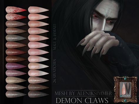 remussirion: “ Demon Claws (TS4) DOWNLOAD • Thanks to @aleniksimmer for creating this lovely mesh for me ♥ and thanks so much for giving me permission to include it in this retexture! See the original... Sims 4 Cc Vampire Nails, Sims 4 Cc Demon Clothes, Vampire Cc Sims 4 Male, Sims 4 Claws Cc, Sims 4 Cc Vampire Clothes Male, Ts4 Gothic Cc, Succubus Sims 4 Cc, Ts4 Vampire Cc, Sims 4 Cc Monster