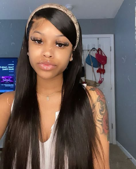 Slick Hairstyles, Hair Laid, Brown Wig, Headband Wigs, Baddie Hairstyles, Lace Wig, Black Girls Hairstyles, Aesthetic Hair, Headband Hairstyles