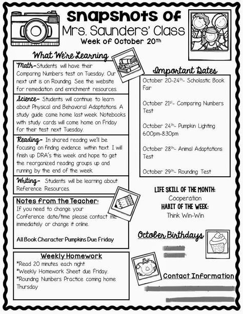 Maybe next year I'll try to put a weekly newsletter out. I just wish prints didn't have a limit and paper/ink didn't cost any money! Maybe if I have a class website, it will fit nicely on there! :) Weekly Updates For Parents, 2nd Grade Newsletter, Weekly Parent Newsletter Templates, Weekly Update Template, Teacher Weekly Newsletter, Weekly Newsletter To Parents Preschool, Preschool Weekly Newsletter, Weekly Newsletter Template Free Editable, Parent Newsletter Ideas