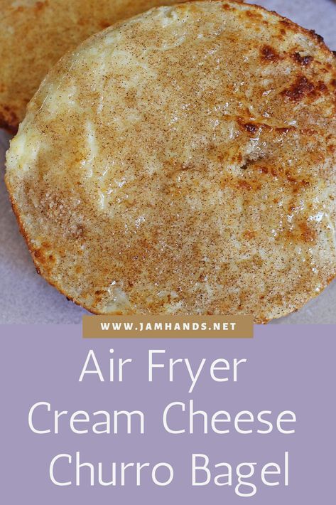 Four simple ingredients make up these incredible Air Fryer Cream Cheese Churro Bagels. A drizzle of honey over the top makes these just perfect. Air Fryer Cream Cheese, Cinnamon Bagels, Cream Cheese Bagel, Cream Cheese Spread Recipes, Cheese Bagels, Bagel Cream Cheese, Breakfast Smoothie Recipes, Bagel Recipe, Cream Cheese Spreads