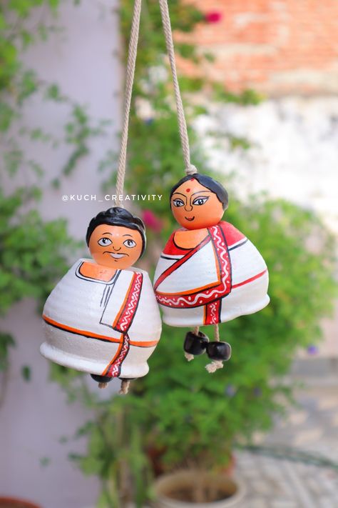 Best Out Of Waste Ideas Creative, Kulhad Craft, Kulhad Painting Ideas, Kulhad Art, Best Out Of Waste Ideas Unique, Handmade Showpiece, Handmade Decorative Items, Clay Wall Hanging, Indian Dolls