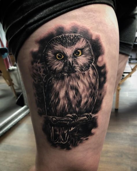 Northern saw-whet owl by Gedis, tattooed during his guest spot @rockymountaintattoo . . . For bookings and inquiries: 📥 DM Rocky Mountain… Saw Whet Owl Tattoo, Saw Whet Owl, Mountain Tattoo, Rocky Mountain, Rocky Mountains, Rocky, Tattoos, Instagram