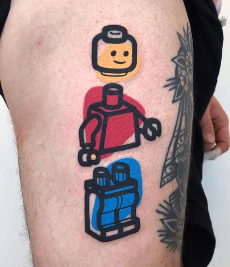 Lego Tattoo Ideas, Lego Tattoo, Gamer Tattoos, Army Tattoos, Marvel Tattoos, Tatuaje A Color, New School Tattoo, Cartoon Tattoos, Tattoos For Kids