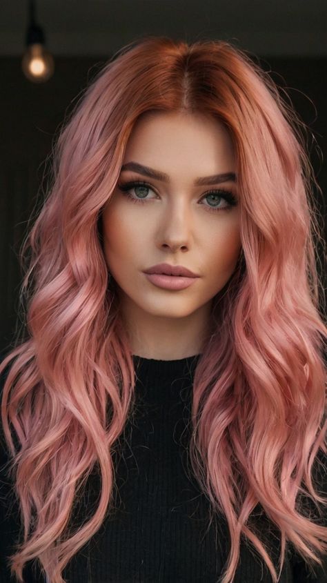 Pink Hair Ideas Pink Gold Hair Color, Light Dusty Pink Hair, Pink Hair Cool Skin Tone, Light Colored Hair Ideas, Platinum Ombre Hair, Icy Pink Hair, Pink Streaks In Hair, Pink Hair Brown Eyes, Pink Highlights In Brown Hair