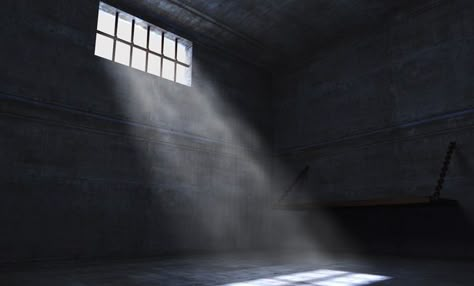 Jail room with light coming in Jail Photoshoot Background, Dark Prison Cell Aesthetic, Dystopian Prison, Prison Cell Aesthetic, Jail Cell Aesthetic, Jail Aesthetic, Prison Aesthetic, Prison Room, Cell Room