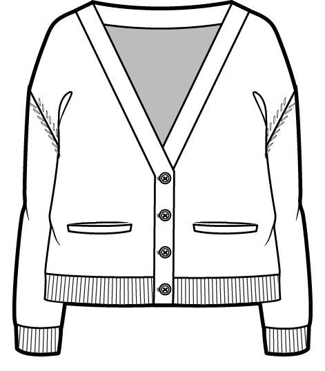 How To Draw Cardigan, Cardigan Flat Sketch, Cardigan Sketch, Cardigan Illustration, Cardigan Drawing, Garment Drawing, Fashion Flat Drawing, Technical Fashion Drawing, Flat Fashion Sketch