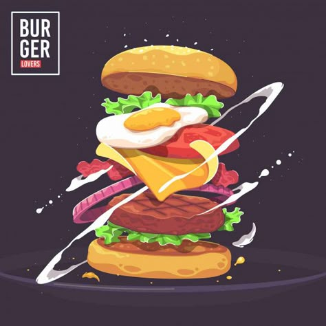 Premium Vector | Delicious burger vector illustration Burger Vector, Pop Art Food, Vegetable Illustration, Food Art Photography, Fast Food Menu, Food Cartoon, Food Graphic Design, Food Painting, Food Backgrounds