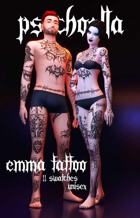 Emma fullbody tattoo for the Sims 4 ~ Sims 4 Star Tattoo, Sims Reference, Sims 4 Cc Goth, Sims 4 Tattoos, Sims 4 Cas Mods, Sims 4 Anime, Pelo Sims, Sims 4 Mm Cc, Sims 4 Body Mods