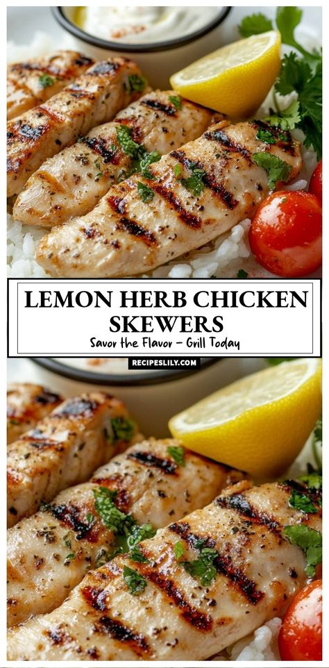 I absolutely love these Lemon Herb Chicken Skewers! They're packed with flavor and the perfect addition to any summer barbecue. The lemony zest and fresh herbs make each bite refreshing and delicious. Pair them with some rice and a side of yogurt sauce for a complete meal that everyone will enjoy! Grilled Lemon Herb Chicken, Grilled Lemon, Chicken Skewer Recipe, Lemon Herb Chicken, Skewer Recipes, Herb Chicken, Lemon Herb, Citrus Chicken, Summer Grilling