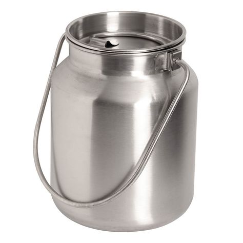 This milk pail features a seamless construction with a polished finish inside and out. It also has spot-welded ears for strong handle support. Milk Pail, Steel Bucket, Milk Cans, Frothing Pitcher, Vacuum Flask, Canning Jars, Milk Jug, Storage Containers, Food Storage