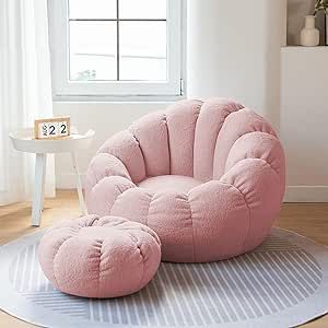 OMKUOSYA Lazy Sofas Cover Bean Bag Chair w/Footstool Soft Beanbag Chair (No Filler) Stuffed Animal Storage or Memory Foam Lounger Seat Bean Bag Cover for Kids Adults (Color : Pink) Pink Bean Bag Chair, Pink Bean Bag, Bean Bag Storage, Bean Bag Filler, Stuffed Animal Bean Bag, Bean Bag Cover, Bean Bag Chair Covers, Bean Bag Sofa, Old Pillows