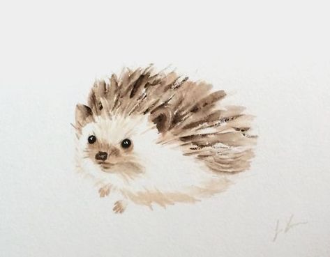 Watercolor Miniatures, Painting Hedgehog, Hedgehog Painting, Watercolor Hedgehog, Hedgehog Drawing, Watercolor Pencil, 강아지 그림, Diy Watercolor Painting, Hedgehog Art