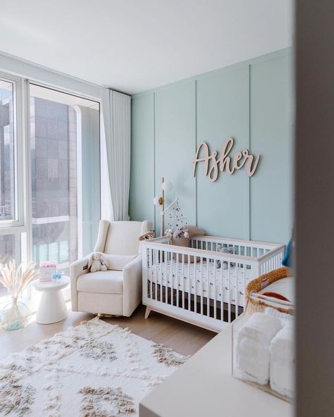 Baby Boy Nursery – Cozy Nursery Rattan Accessories, Nursery Makeover, Nursery Accent Wall, Room Boy, Blue Accent Walls, Light Blue Walls, Cozy Nursery, Boy’s Room, Baby Boy Room Nursery